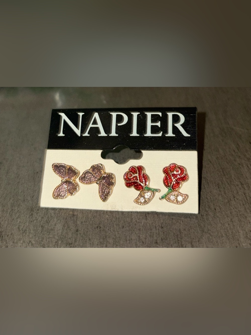 Napier Women's Red Rose and Purple Butterfly Stud Earring Set new
